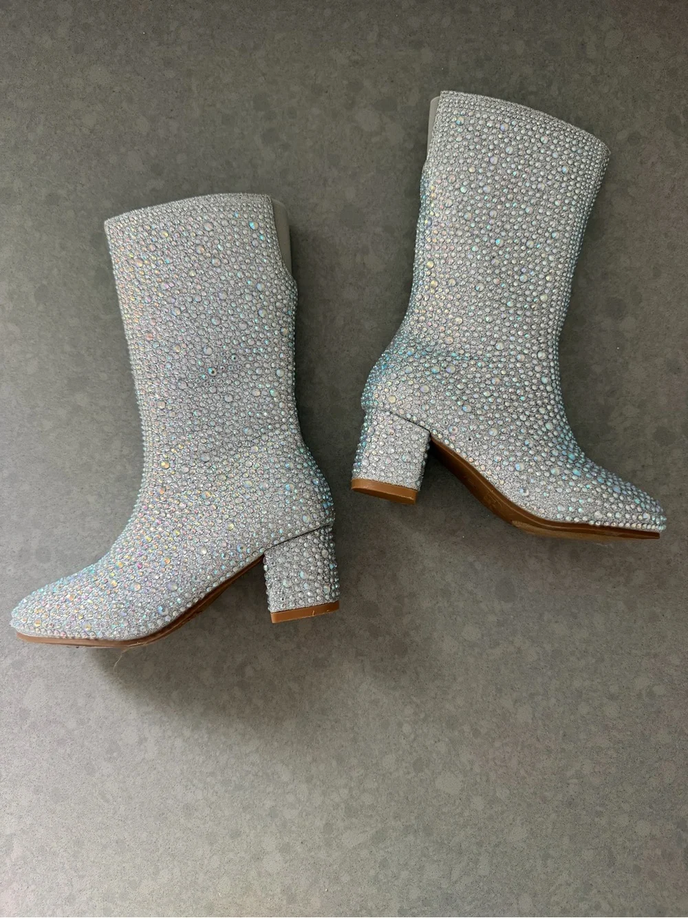 Girl's Rhinestone Round Toe Knee High Chunky Low Heel Boot